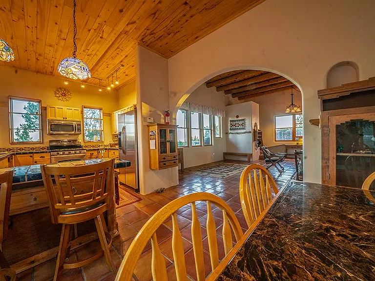 Traditional Southwest style kitchen with mountain views.