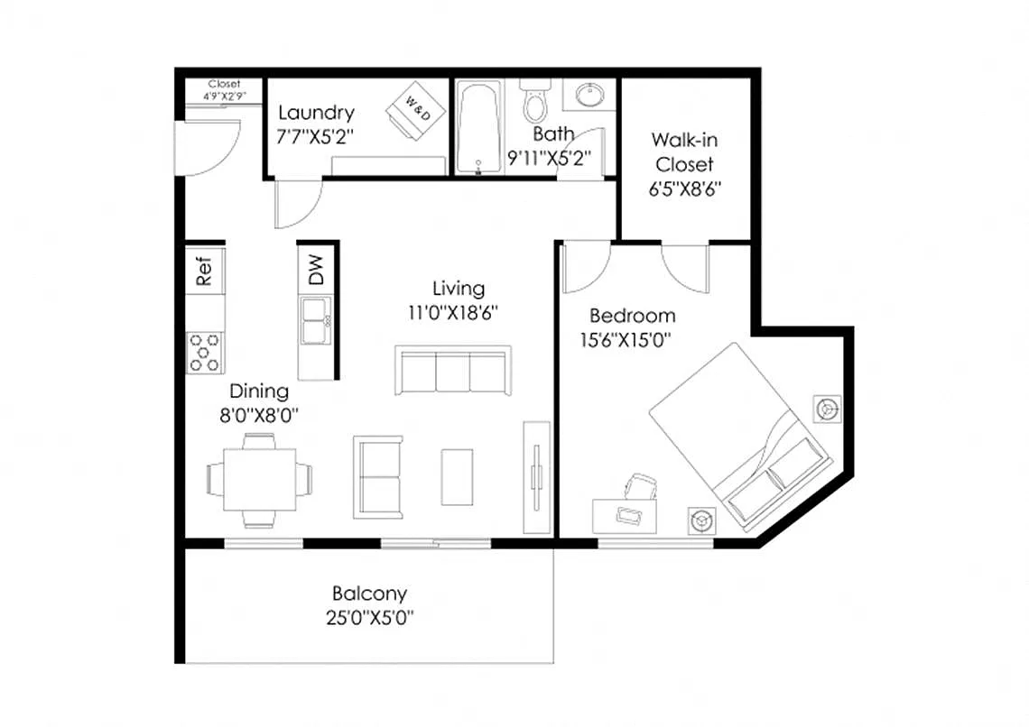 Floor plan A2R (Stainless Steel Appliances, In-Unit Laundry)
