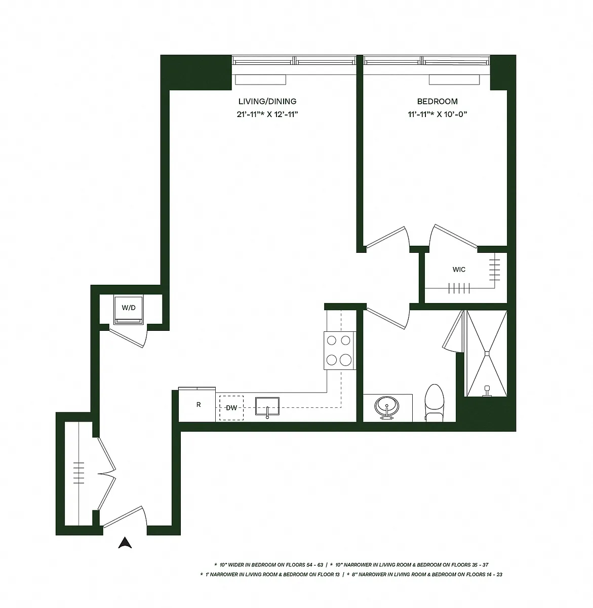 Floor plan Residence 11 - North: 1BR 1BA