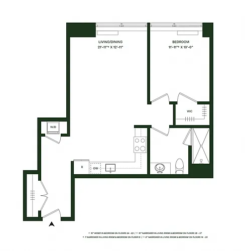 Floor plan Residence 11 - North: 1BR 1BA
