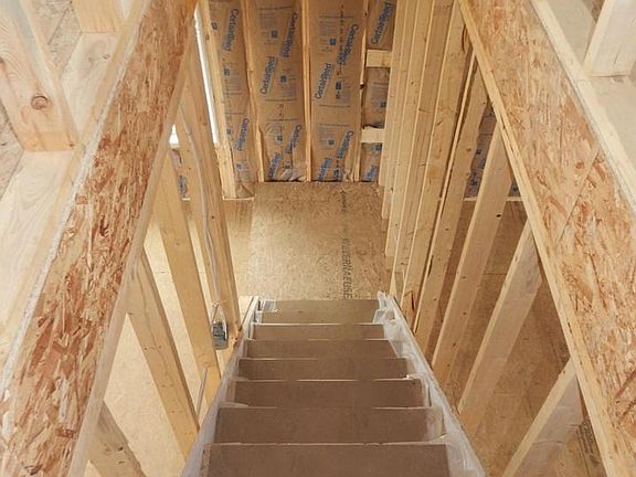 Stairway leading to the family room