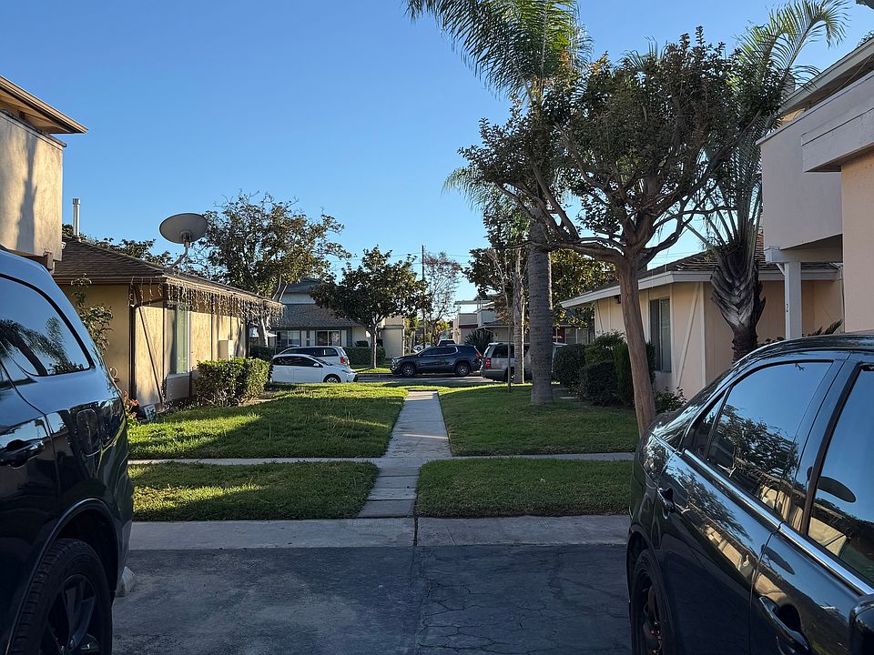 Back view near parking and garages