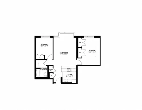 Floor plan Market Rate Apartments - 2 Bedroom