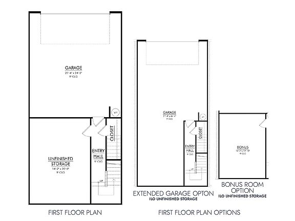 Two-car garage with opt for extended garage or bonus room