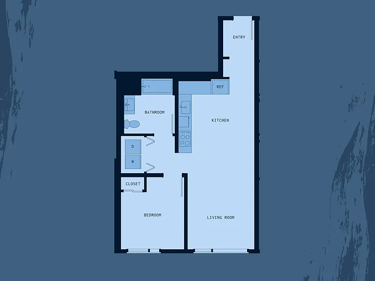 One-Bedroom, One-Bathroom floor plan rendering at Walden One-Bedroom, One-Bathroom floor plan rendering at Walden