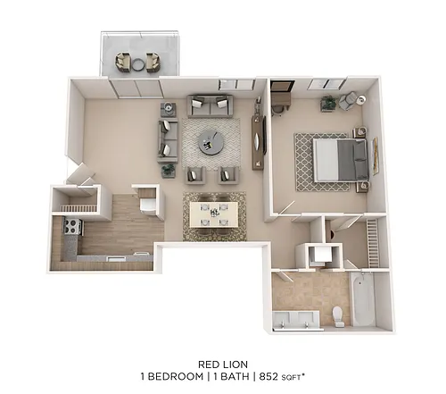 Floor plan Red Lion 1Bed 1Bath 852sqft