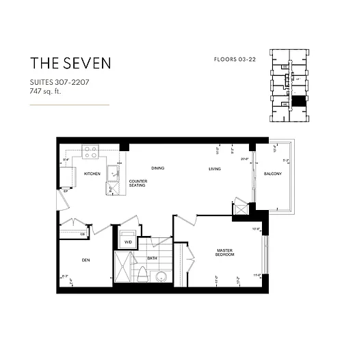 Floor plan 1 Bedroom + Den - The Seven