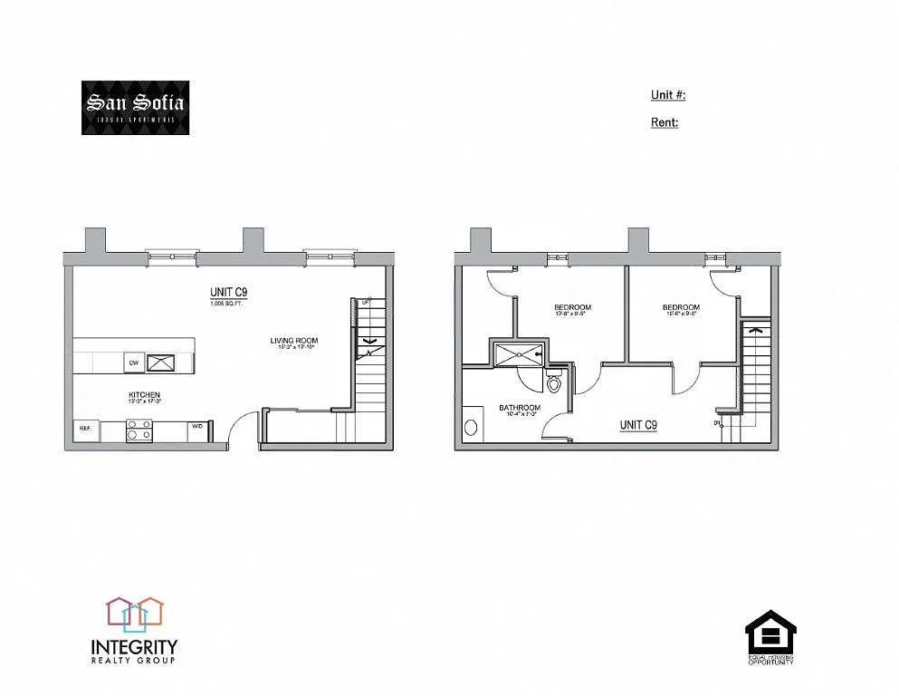 Floor plan 2 Bedroom 1 Bath (C9)