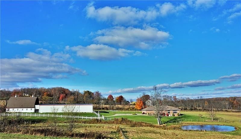 This beautiful property has it all! All brick custom built ranch home, 2 story arched roof barn, indoor riding arena, pond, seve