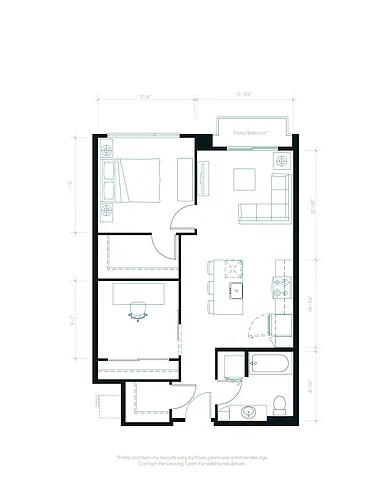 Floor plan One Bedroom + Den A