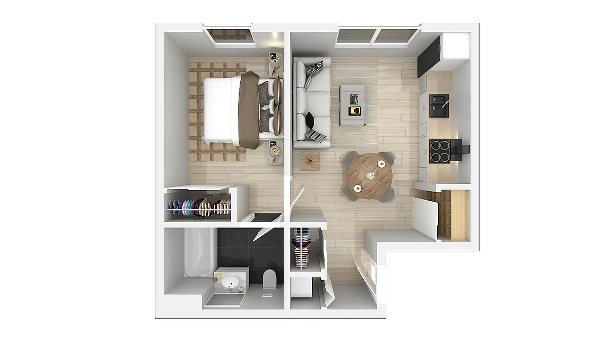 Floor plan One Bedroom One Bath B
