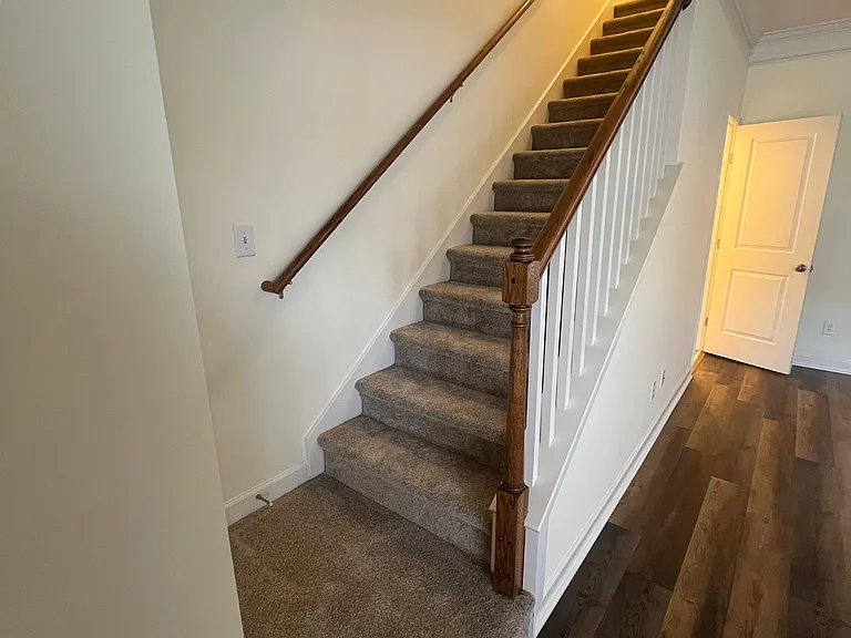 Stairway to second floor with brand new carpet