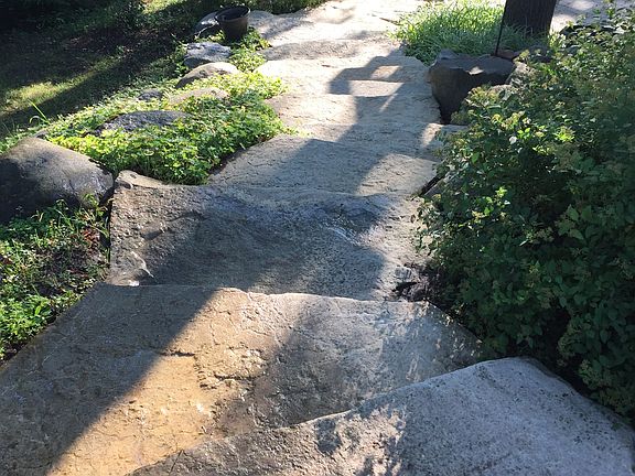Stone steps to Lower Patio
