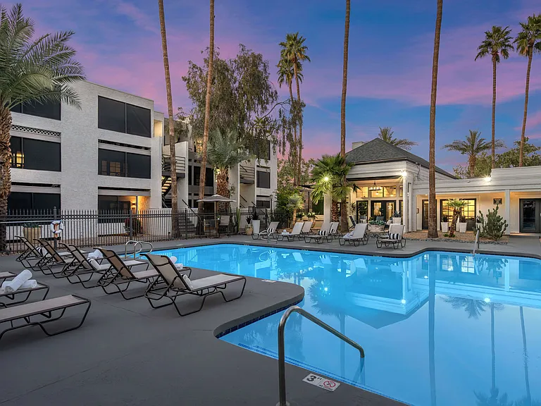 Experience the magic of Arizona evenings with plush loungers, shared seating, and serene ambiance, it's the perfect place to relax under a breathtaking sunset.