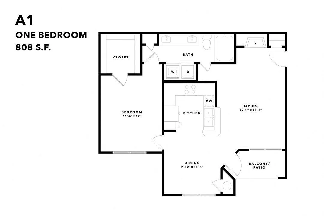 Floor plan One Bedroom Renovated A1r