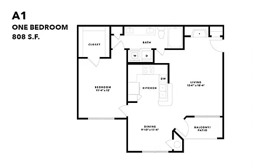 Floor plan One Bedroom Renovated A1pr