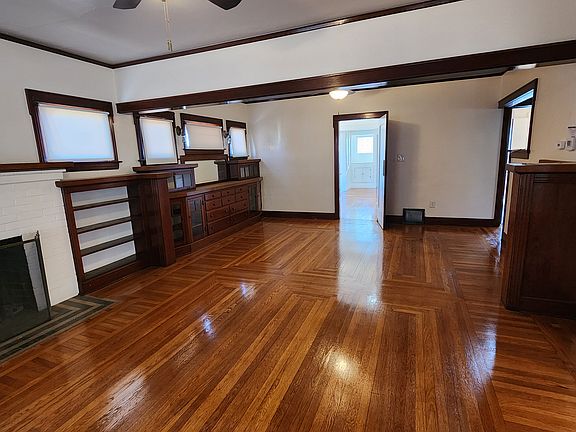 View of the living and dining room from the front door.