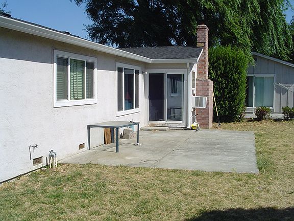 Cement patio in backyard