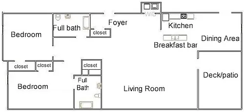 Floor plan E-J - 2 Bed 2 Bath - 1165sf