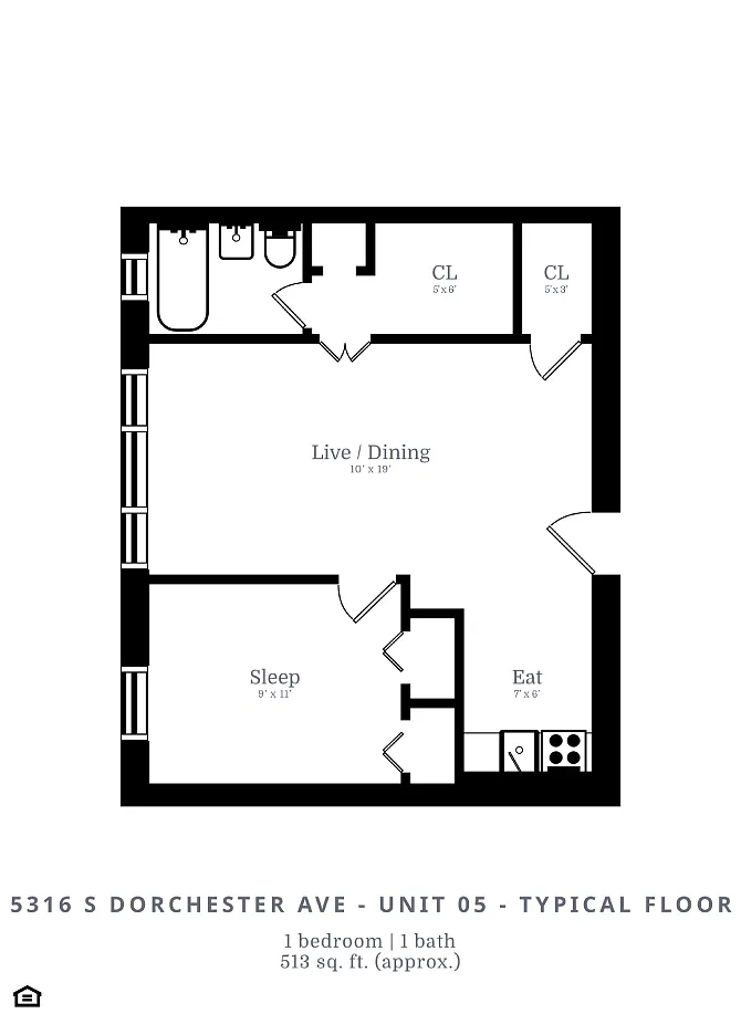 Floor plan 1 Bed | 1 Bath (B1)
