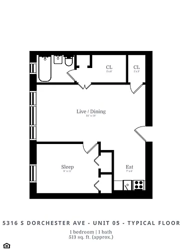 Floor plan 1 Bed | 1 Bath (B1)