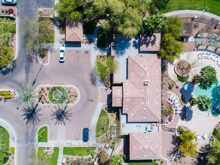 Aerial View of Sky P83 Leasing office and pool