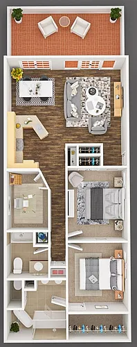 Floor plan 2 Bed 2 Bath with Den