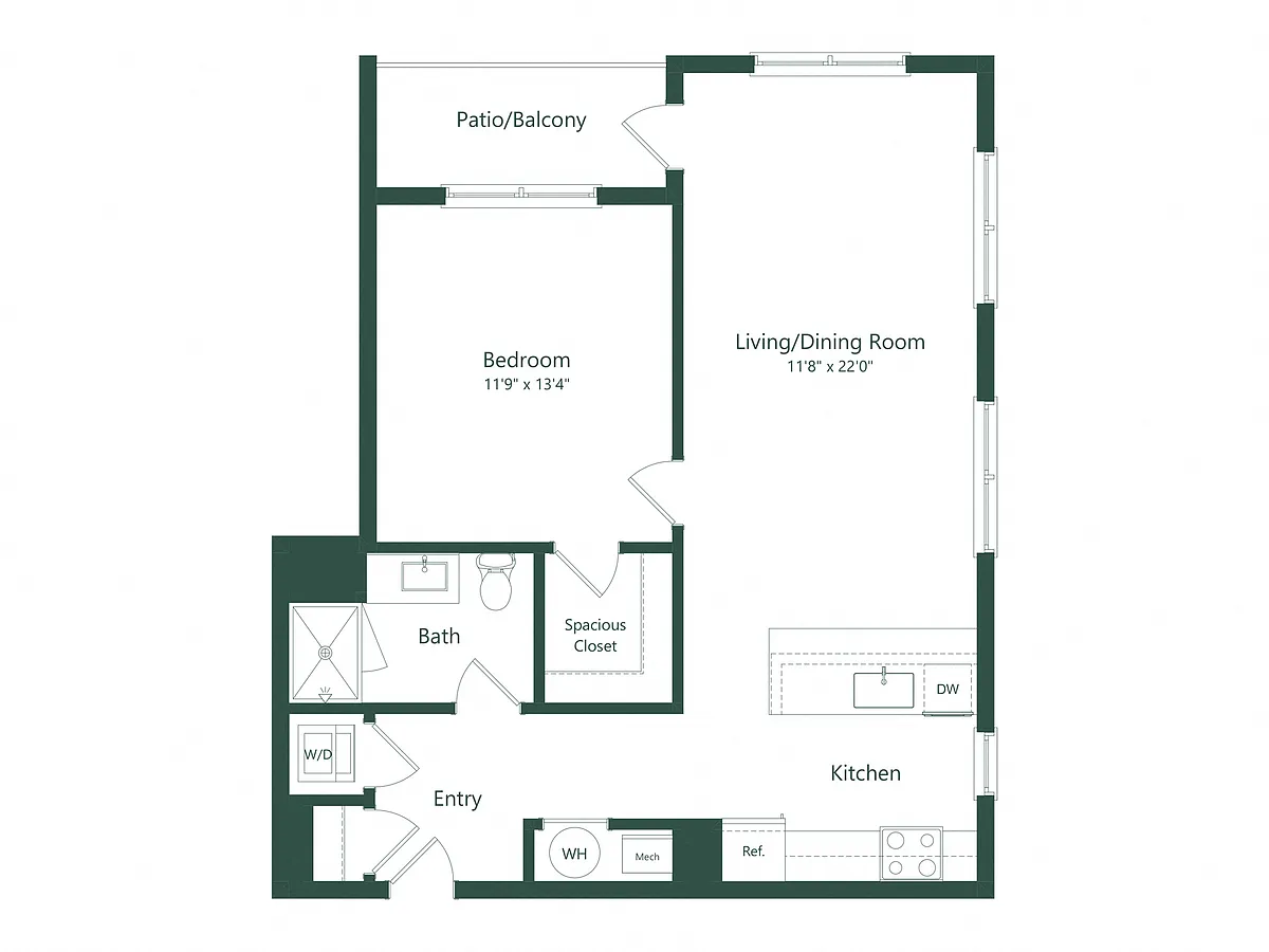 Floor plan 1A | 1 Bed | 1 Bath