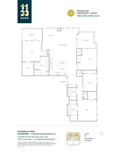 Floor plan 4 Bed 3 Bath - 2063 sqft