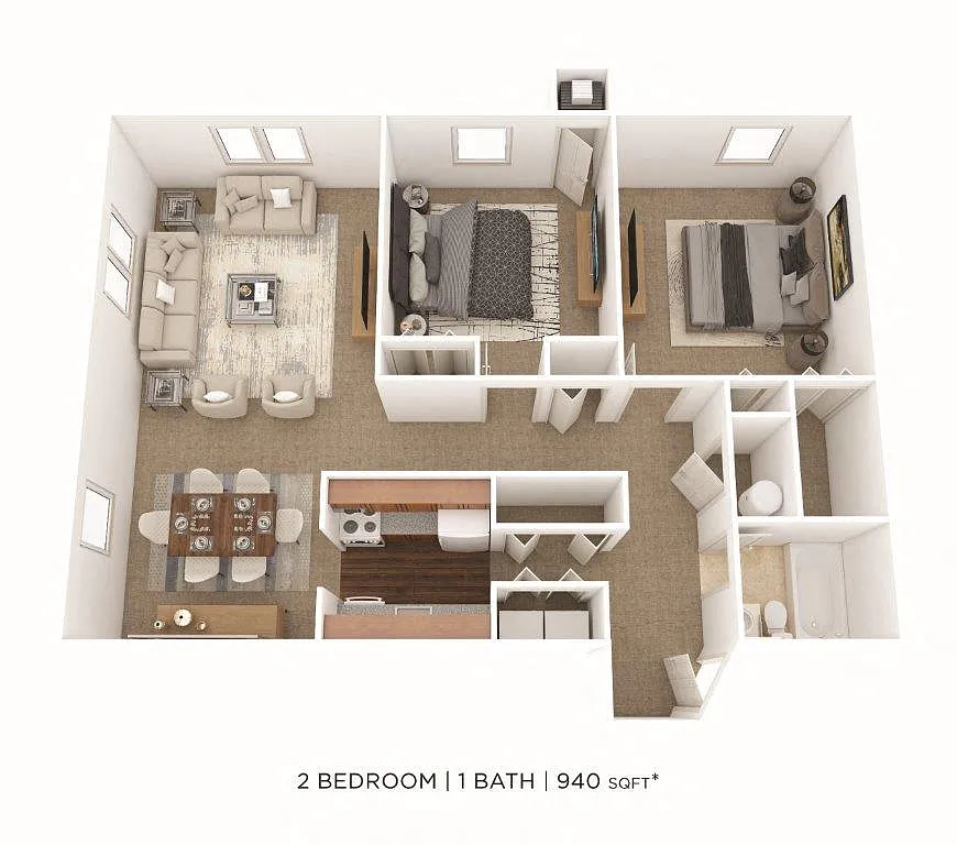 Floor plan Two Bedroom- 940 sqft