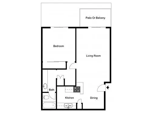 Floor plan 1x1 - Renovated