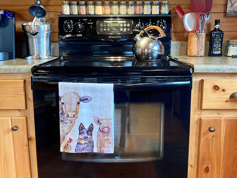 Fully stocked kitchen.