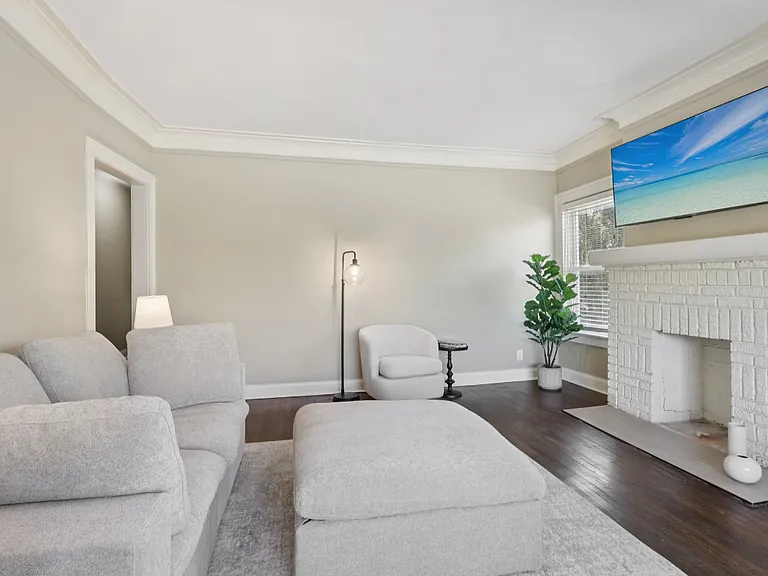 Living room with a fireplace.