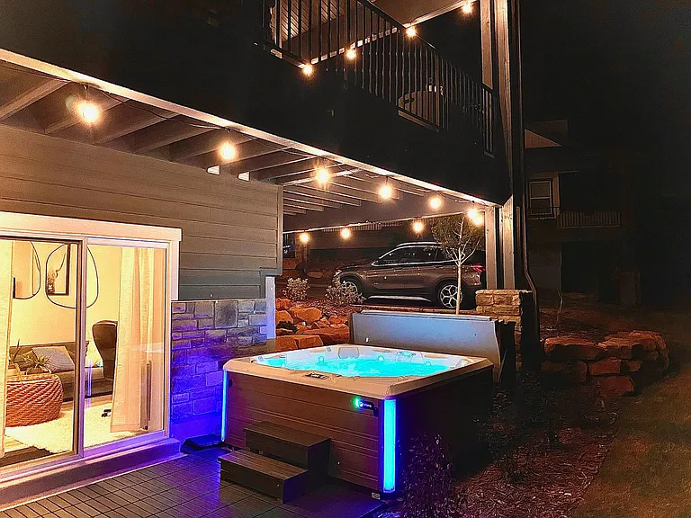 Private 7-seat hot tub with weekly maintenance included