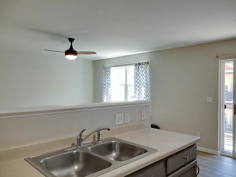 kitchen opens to living room
