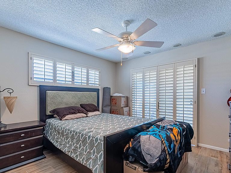Bedroom with plantation shutters