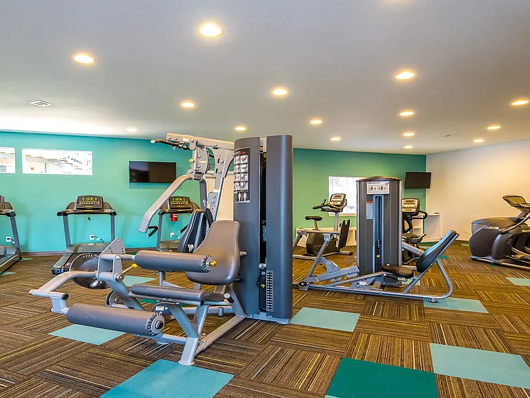 Stay active with a fully equipped fitness center right at home.