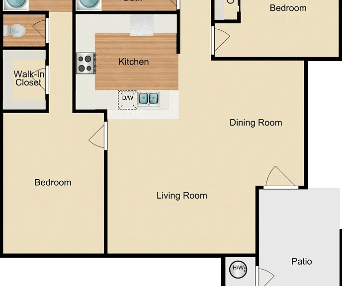2 Bed 2 Bath Floorplan Diagram