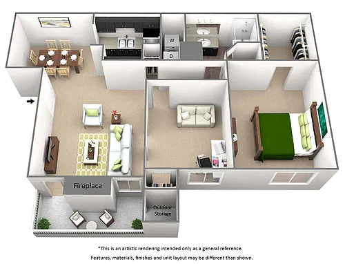 Floor plan 1 Bed 1 Bath + Den - A4
