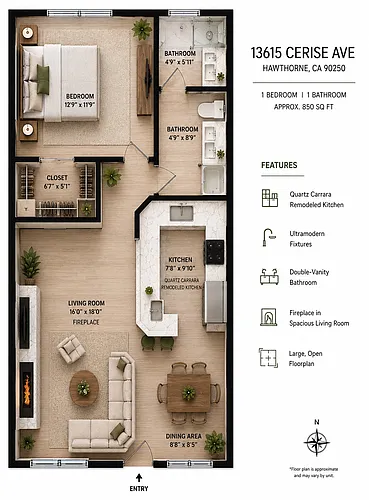 Floor plan 1 Bedroom 1 Bathroom