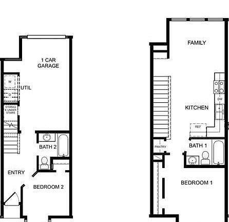 Two Story Townhome.
Primary on second floor
Secondary on first floor
Private bath for each room.