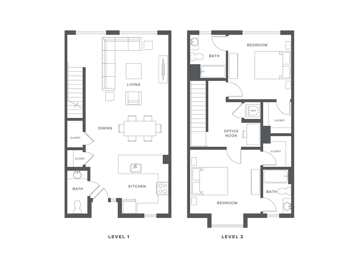 Floor plan 2 Bed/2.5 Bath Townhome-F-THB2