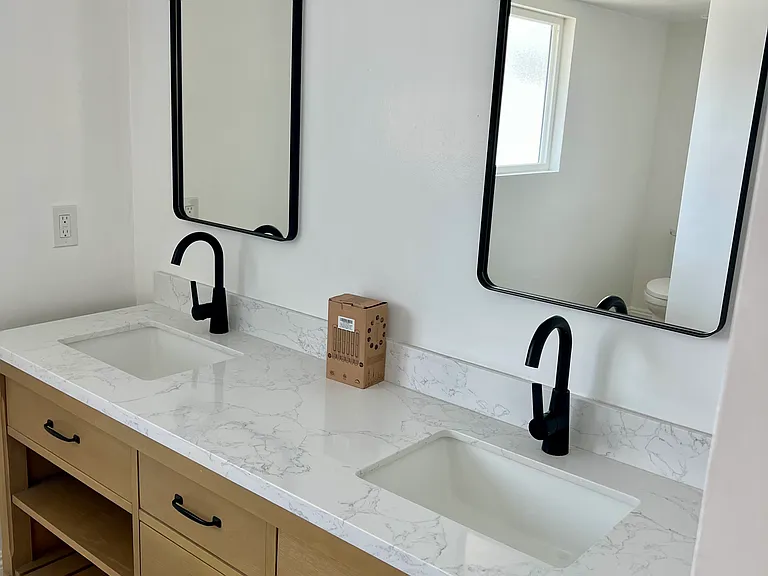 New main bathroom double vanity