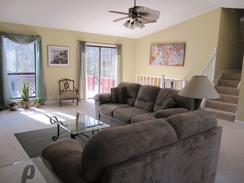 Sliding doors lead out to large deck
