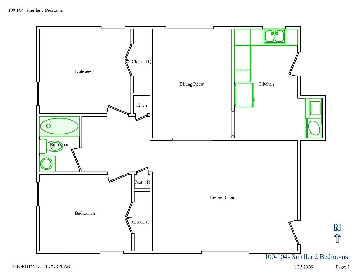 Floor plan 2 Bedroom - 1 Bathroom