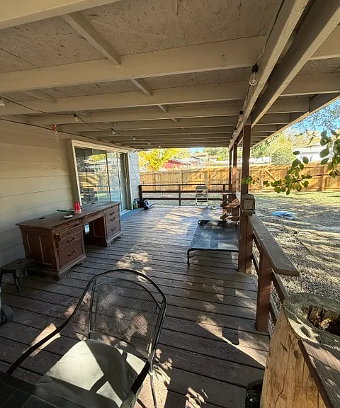 Backyard deck.