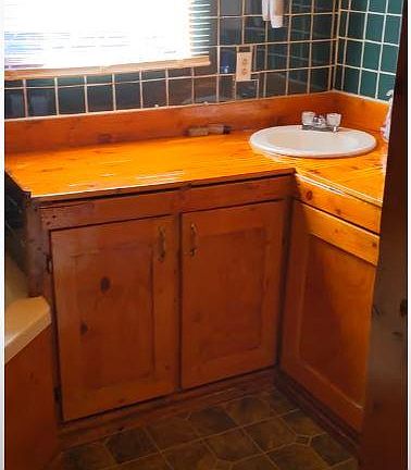 Custom wood cabinets in bathroom