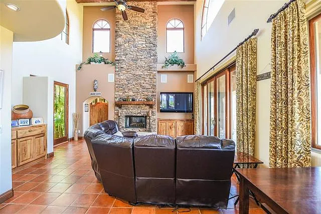 Family room with high ceilings and abundant natural light