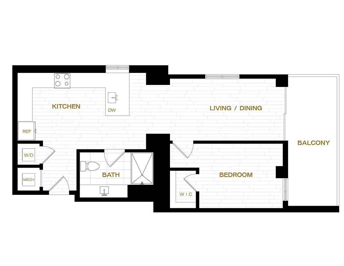 Floor plan 1 Bed/1 Bath-A3