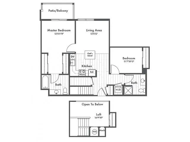 Floor plan B3L Two Bedroom with Loft